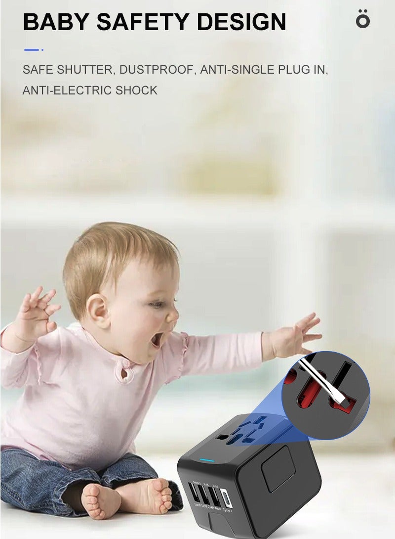 محول طاقة عالمي للسفر مع سرعة عالية 2.4 أمبير يو إس بي 3.0 أمبير شاحن جداري من النوع سي محول أوروبي في جميع أنحاء العالم مقابس مخرج تيار متردد محولات لأوروبا المملكة المتحدة والولايات المتحدة والاتحاد - Image 5