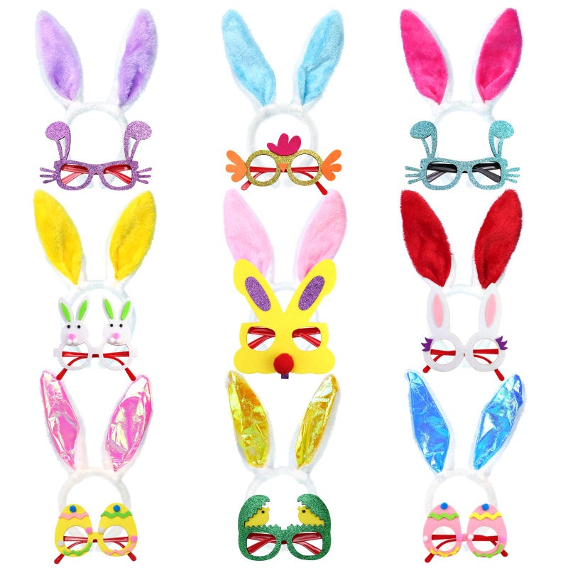 Oiuros 18PCS Easter Headbands Set â€“ Bunny Ears & Glasses Frame Kit with Chick Egg Decor, Party Favors Photo Booth Props for Kids Adults - Image 1