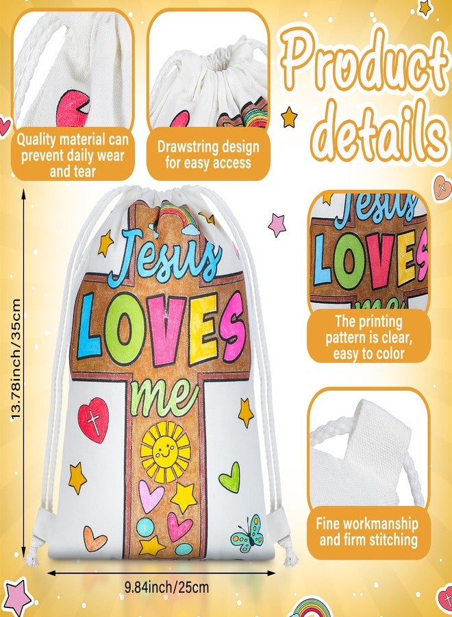 Dansydaisy 12 Pcs Color Your Own Jesus Loves Me Canvas Drawstring Bags Religious Coloring Crosses Christian DIY Crafts Christmas Holy Craft Coloring Bags for Sunday School Classroom Favor - Image 2