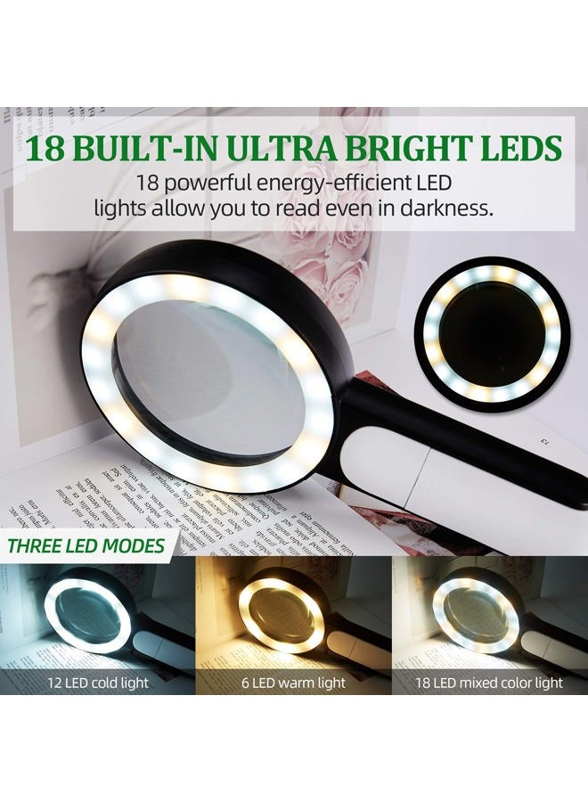 BUSATIA Magnifying Glass 30X, 18LED Handheld Large Magnifying Glass with light, 100mm/4in Glass Magnifier with 3 Modes, Illuminated Magnifying Glass for Reading, Hobbies (White + Black) - Image 3
