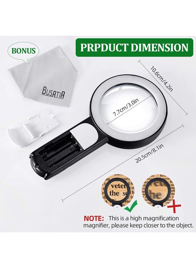 BUSATIA Magnifying Glass 30X, 18LED Handheld Large Magnifying Glass with light, 100mm/4in Glass Magnifier with 3 Modes, Illuminated Magnifying Glass for Reading, Hobbies (White + Black) - Image 5