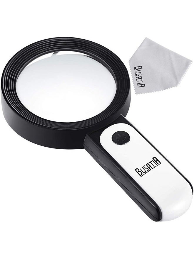 BUSATIA Magnifying Glass 30X, 18LED Handheld Large Magnifying Glass with light, 100mm/4in Glass Magnifier with 3 Modes, Illuminated Magnifying Glass for Reading, Hobbies (White + Black) - Image 1