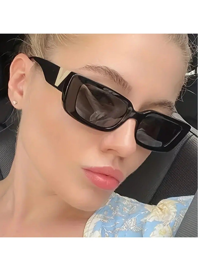 POLITE Black Designer V Sunglasses for Women, Anti Glare Sun Shades For Vacation Beach Party - Image 3