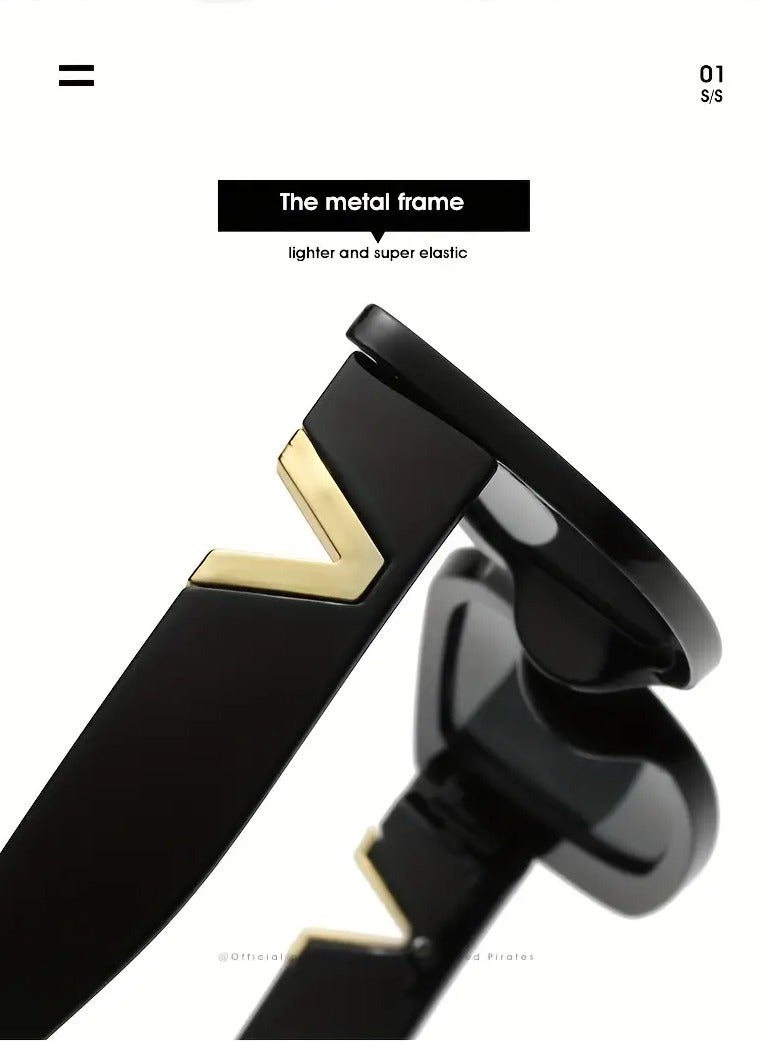 POLITE Black Designer V Sunglasses for Women, Anti Glare Sun Shades For Vacation Beach Party - Image 5