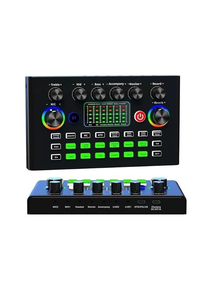 DUSALA F009 Professional Live Sound Card – Wireless Bluetooth Audio Mixing Sound Mixer | Radio Console Amplifier for PC, Laptop, and Phone | Ultimate Tool for Broadcasting, Recording, and Live Streaming  - Image 1