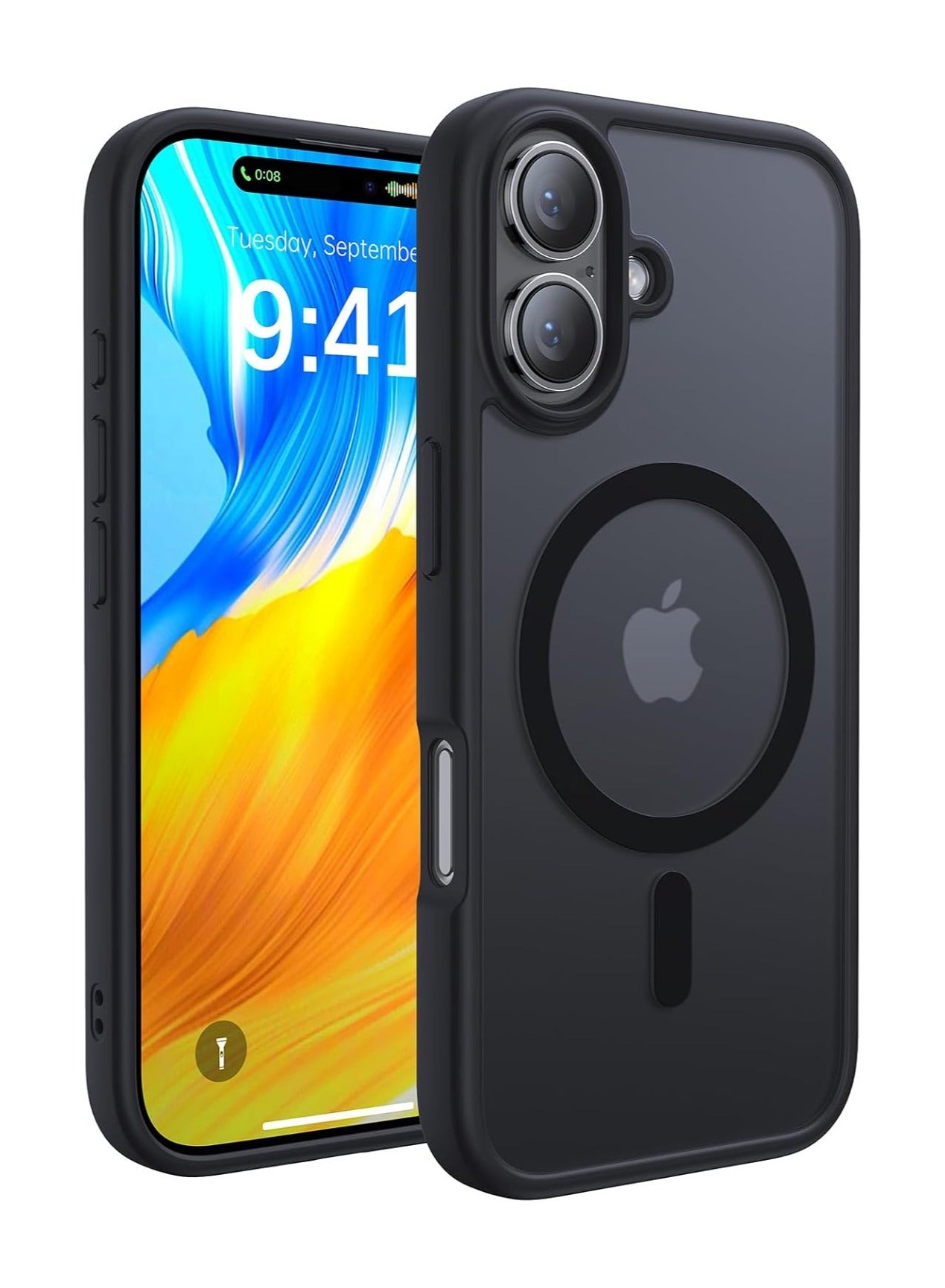 Magnetic Case for iPhone 16, Compatible with MagSafe, Plating Luxury Cover, Matte Soft TPU Shockproof Protective Phone Case, (Black)