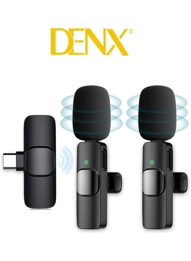 DENX DX3613 Dual Wireless Lavalier Microphone with Noise Reduction, Plug & Play Bluetooth Mic with Type‑C Receiver for Android, 20 m Range, Ideal for Vlogging, Interviews, Live Streaming - Image 2