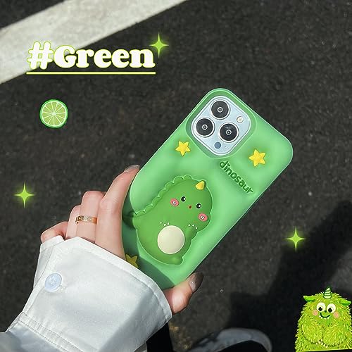 QoKcoahn Case for iPhone 13 Pro3D Kawaii Phone Cases Funny Cute Cartoon Green Dinosaur Decompression Soft Silicone Gel Drop Protection Case Women Girls for iPhone 13 Pro - Image 3