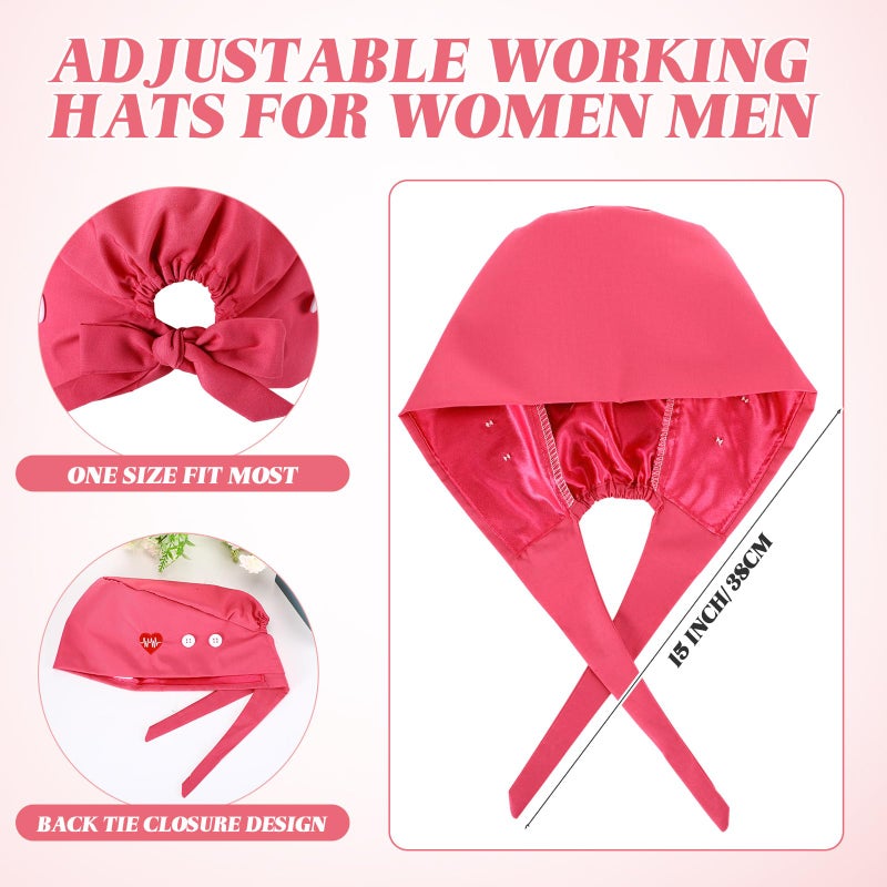 Jamntower 8 Pcs Satin Lined Scrub Cap Women Nurse Hat with Button and Sweatband Adjustable Bouffant Ponytail Surgical Cap(Multicolor,Cute) - Image 2