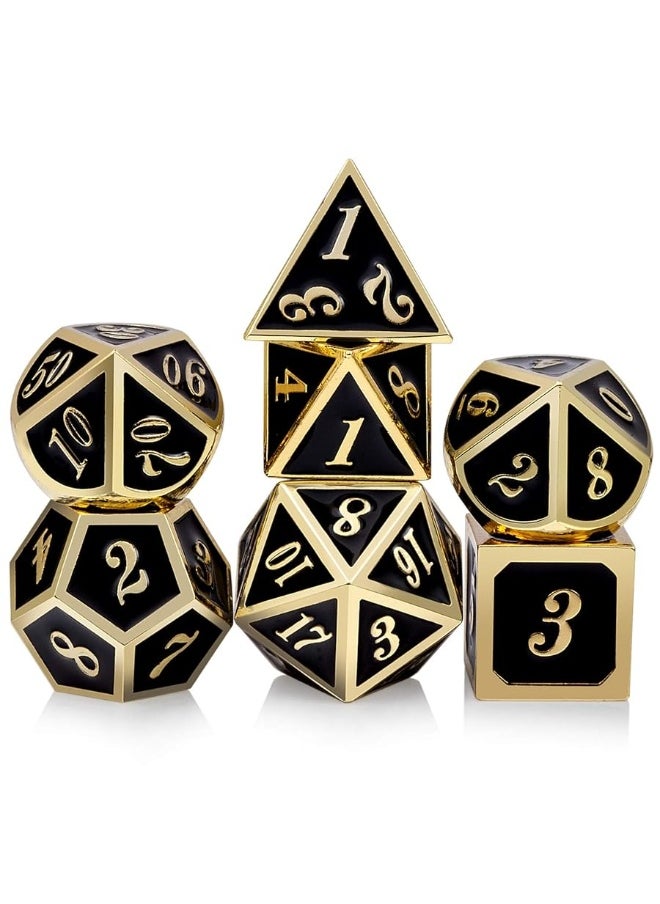 DNDND DNDND Metal Dice Set D&D, 7 die Metal Polyhedral Dice Set with Gift Metal Box and Gold Number for DND Dungeons and Dragons Role Playing Games (Black and Gold)  - Image 1
