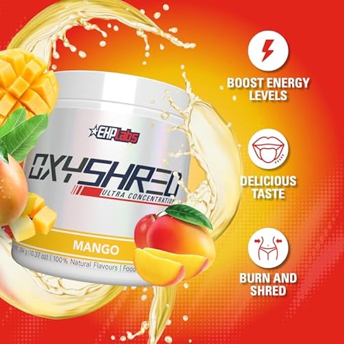 EHP Labs OxyShred Pre Workout Powder - Preworkout Powder with L Glutamine & Acetyl L Carnitine, Energy Boost Drink - Mango, 60 Servings - Image 4