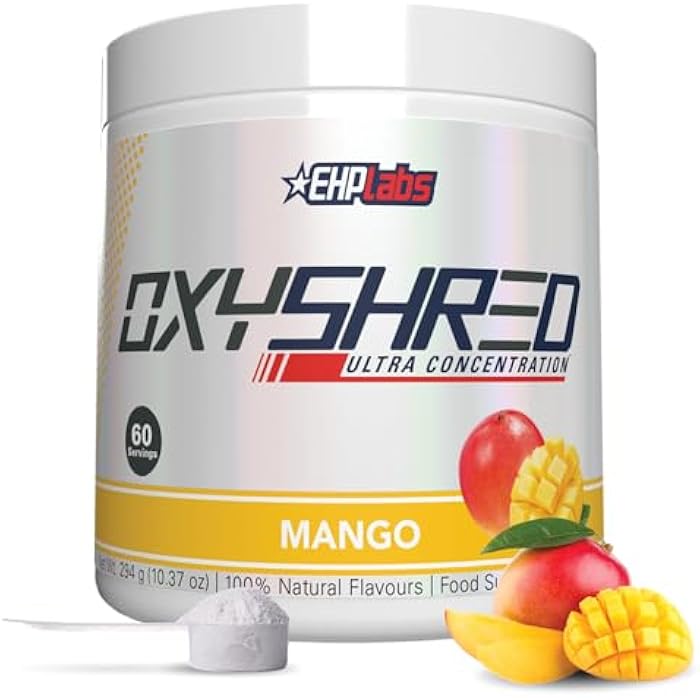 EHP Labs OxyShred Pre Workout Powder - Preworkout Powder with L Glutamine & Acetyl L Carnitine, Energy Boost Drink - Mango, 60 Servings - Image 1