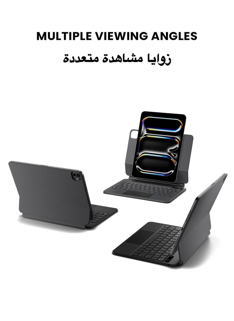 TinyMoose - SpacePad Pro Magic Keyboard for iPad – 5-Way Multi-Touchpad, LED Display, 7-Color Backlit, Scissor Keys, Bluetooth 5.0, Adjustable Stand – Compatible with iPad Pro 11 (M4) – Carbon Black – Supports English & Arabic - Image 1