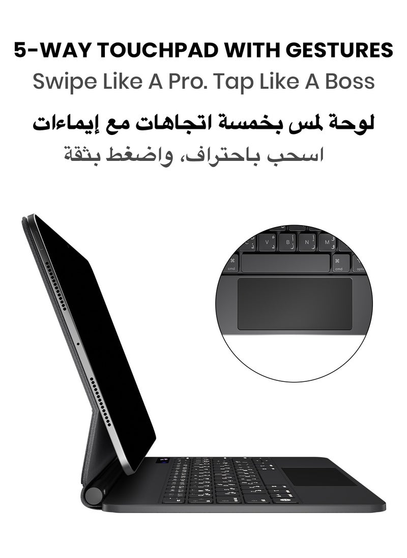 TinyMoose - SpacePad Pro Magic Keyboard for iPad – 5-Way Multi-Touchpad, LED Display, 7-Color Backlit, Scissor Keys, Bluetooth 5.0, Adjustable Stand – Compatible with iPad Pro 11 (M4) – Carbon Black – Supports English & Arabic - Image 1