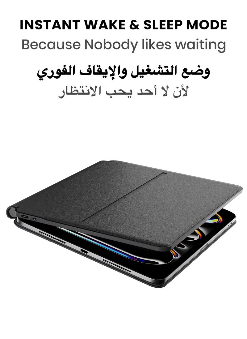 TinyMoose - SpacePad Pro Magic Keyboard for iPad – 5-Way Multi-Touchpad, LED Display, 7-Color Backlit, Scissor Keys, Bluetooth 5.0, Adjustable Stand – Compatible with iPad Pro 11 (M4) – Carbon Black – Supports English & Arabic - Image 1