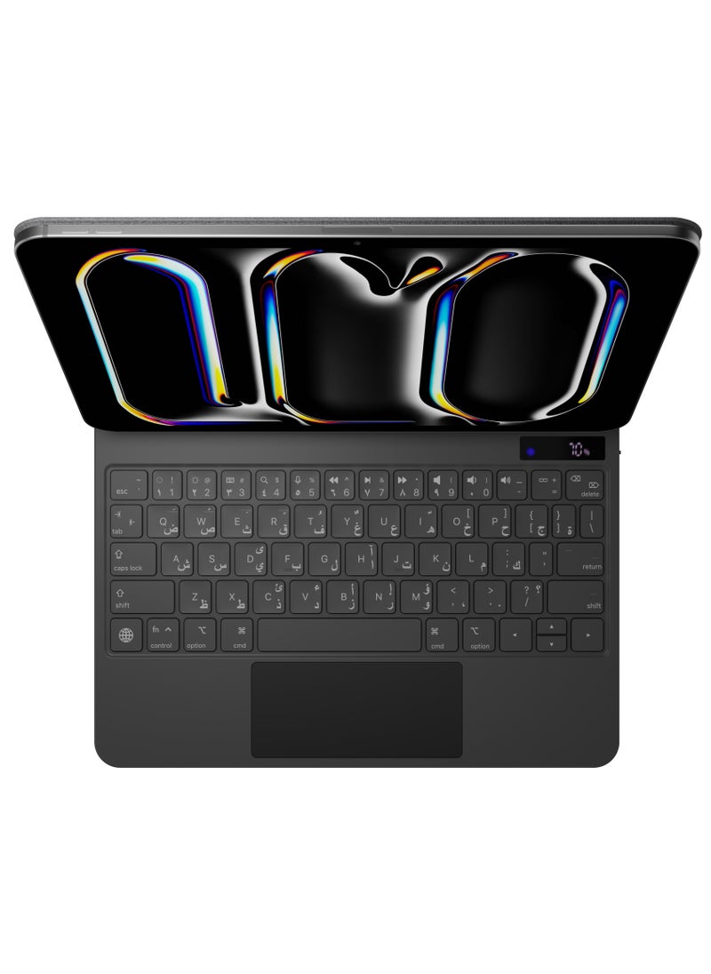 TinyMoose - SpacePad Pro Magic Keyboard for iPad – 5-Way Multi-Touchpad, LED Display, 7-Color Backlit, Scissor Keys, Bluetooth 5.0, Adjustable Stand – Compatible with iPad Pro 11 (M4) – Carbon Black – Supports English & Arabic - Image 1