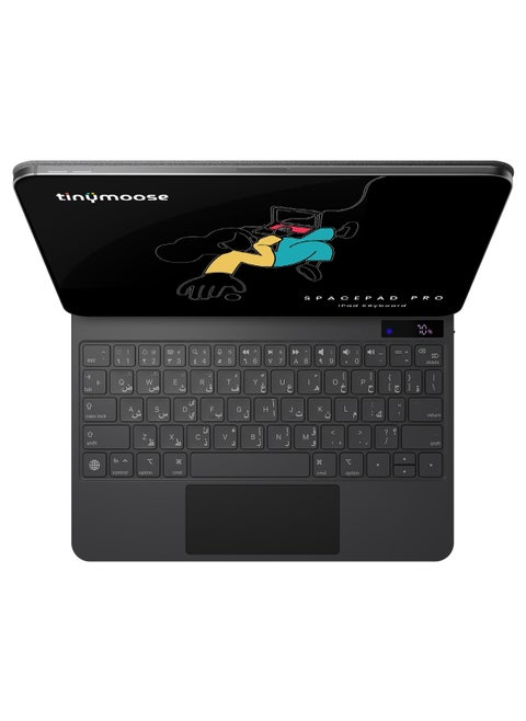 SpacePad Pro iPad Magic Keyboard for iPad – 5-Way Multi-Touchpad, LED Display, 7-Color Backlit, Scissor Keys, Bluetooth 5.0, Adjustable Stand – Compatible with iPad Pro 11 (M4) – Carbon Black – Supports English & Arabic