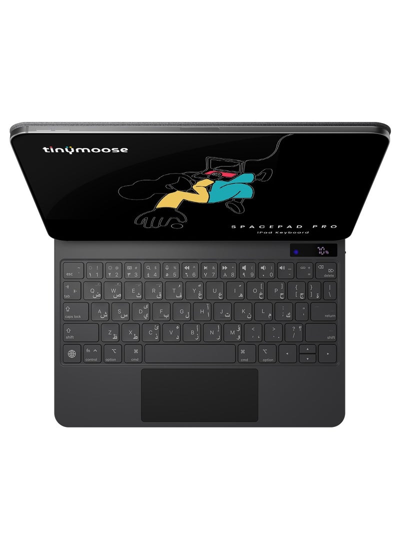 TinyMoose - SpacePad Pro Magic Keyboard for iPad – 5-Way Multi-Touchpad, LED Display, 7-Color Backlit, Scissor Keys, Bluetooth 5.0, Adjustable Stand – Compatible with iPad Pro 11 (M4) – Carbon Black – Supports English & Arabic - Image 1