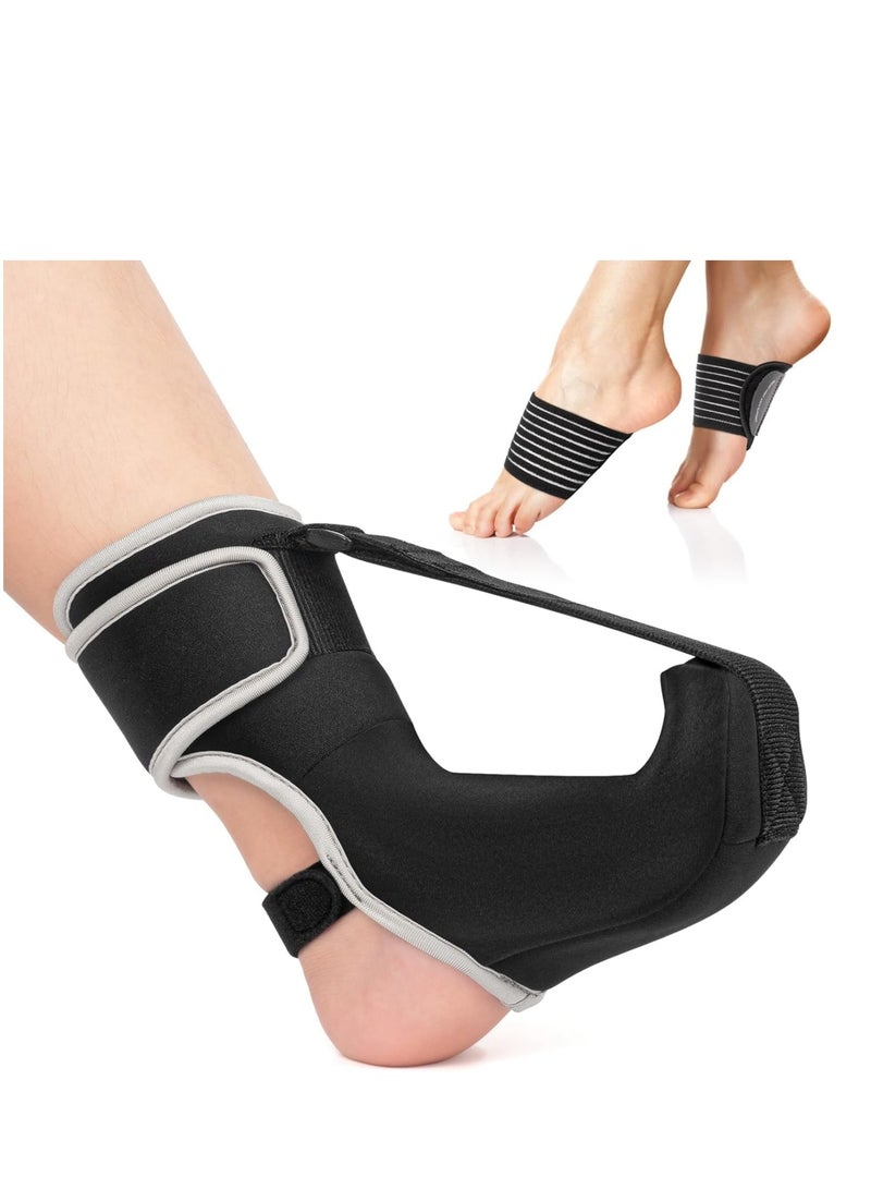 Arabest Plantar Fasciitis Night Splint Sock Upgraded Plantar Fasciitis Brace for Women Men with Arch Support for Achilles Tendonitis Foot Drop Heel Spur Pain Relief Black (Small) - Image 1