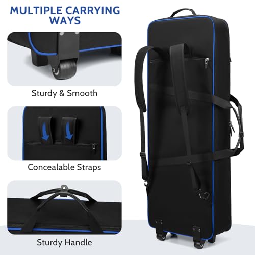 BOSSTIN 61 Key Keyboard Case with Wheels, Internal Size: 41.7"x 14.5"x 5.7", Waterproof Padded Rolling Gig Bag Keyboard Piano Case for 61 Key Piano Keyboard (Blue) - Image 5