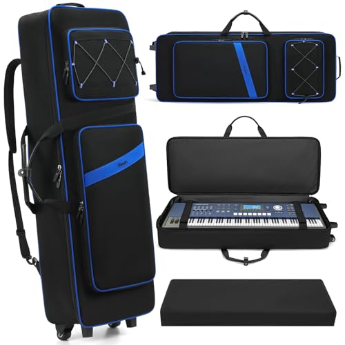 BOSSTIN 61 Key Keyboard Case with Wheels, Internal Size: 41.7"x 14.5"x 5.7", Waterproof Padded Rolling Gig Bag Keyboard Piano Case for 61 Key Piano Keyboard (Blue) - Image 1