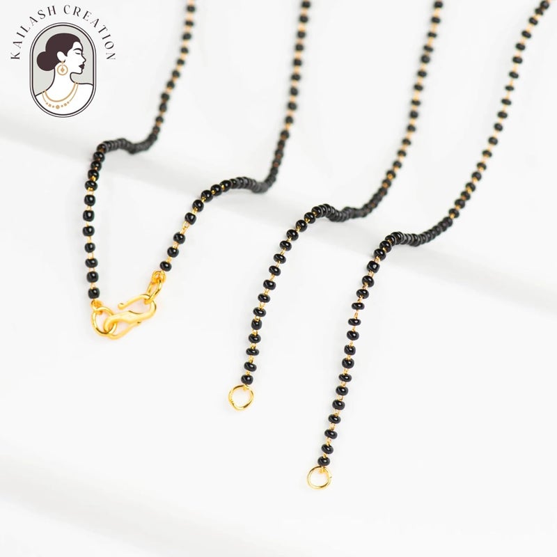 Kailash Creation 22 K Gold Plated Gold Plated Mangalsutra Chain for women stylish – 18 Inch and 24 inches Black Beads Without Pendant For Women Brass Mangalsutra with lobster lock and S-Hook Clasp - Image 3