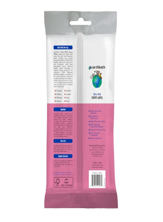 ايرث باث مناديل إيرثباث فائقة النعومة برائحة الكرز البري للجراء - مناديل لطيفة للحيوانات الأليفة لإزالة الأوساخ والروائح، ترطب وتزيل الروائح الكريهة وتنعش بين الحمامات، زيت الأفوكادو، مستخلص الأوابوهي - 30 منديل (عبوة واحدة) - Image 5