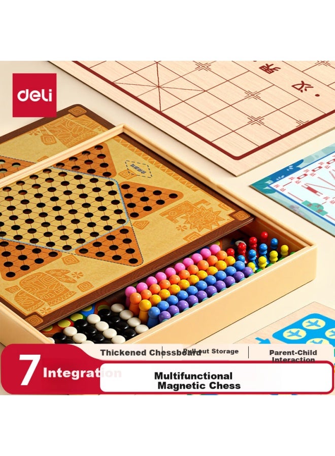 Deli 7-in-1 Children's Game Set - Camping Chess, Chinese Chess, Go, Gomoku, Checkers, Board Games, Educational Early Learning Gift