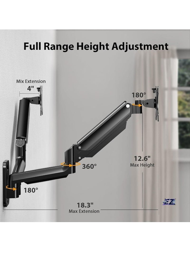 ELTRAZONE Dual Monitor Wall Mount – Gas Spring Monitor Wall Arm for 17-32 Inch Screens, Holds Up to 18lbs, VESA 75x75/100x100mm, Adjustable Wall-Mounted Monitor Stand for 2 Monitors, Ergonomic Design  - Image 2