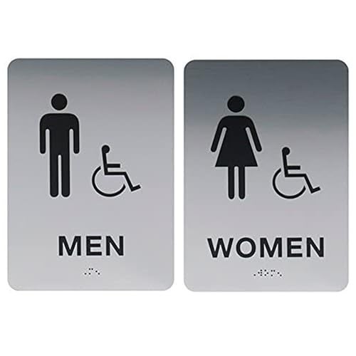 Canopy Street Custom Product Solutions Men & Women ADA Restroom (Bathroom) Modern Chic Sign w/Braille - Silver/Black - Image 1
