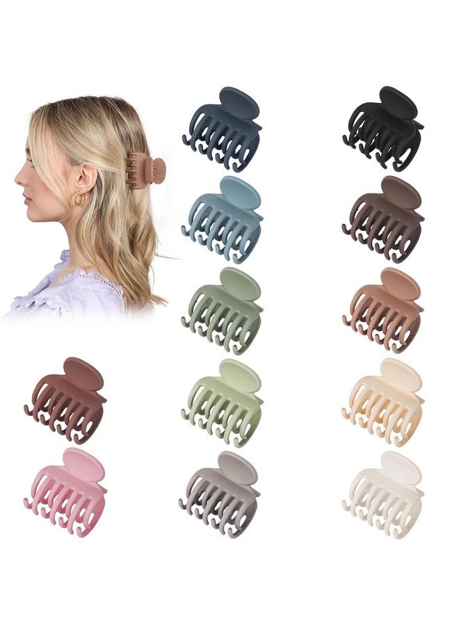 Plenteous Medium Hair Clips For Thin Fine Hair, 1.5 Small Claw Hair Clips For Women And Girls, Matte Double Row Jaw Clip Non Slip Hair Claw - Multicolor. (12) - Image 1