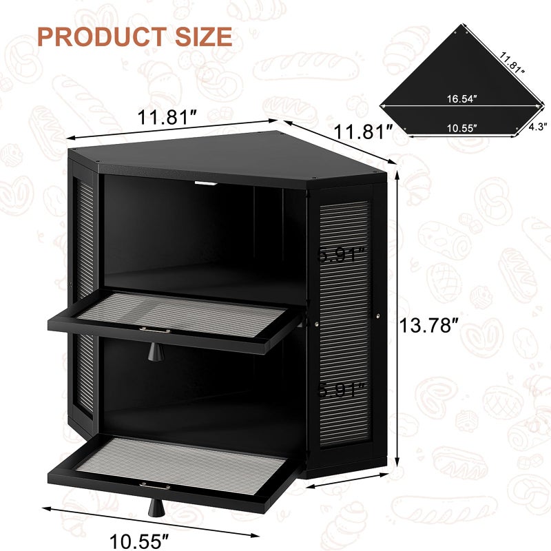WOWLIVE Corner Bread Box for Kitchen Countertop, Double Layer Bamboo Bread Storage Container, Large Farmhouse Bread box with Acrylic Wavy Door Panel, Under Cabinet Organizer (Black, Medium) - Image 3