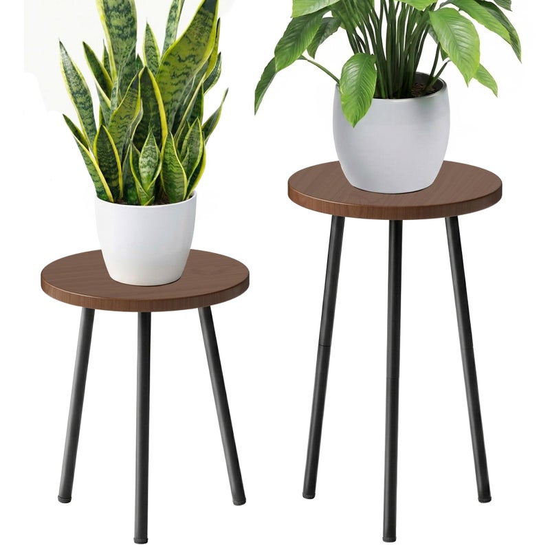 SAKSUN Plant Stand Indoor 2 Pack: Plant Table 14''&20'' Wooden & Metel Heavy Duty Stands for Flower Lovers - Mid Century Modern Design Stool for Bedroom/Living Room/Patio/Garden - Image 1