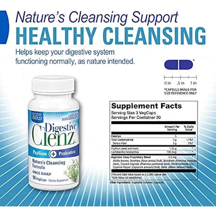 Body Gold Digestive Clenz | Healthy Detoxification, Elimination & Nutrient Absorption Support | 30 Servings, 90 VegCaps - Image 2