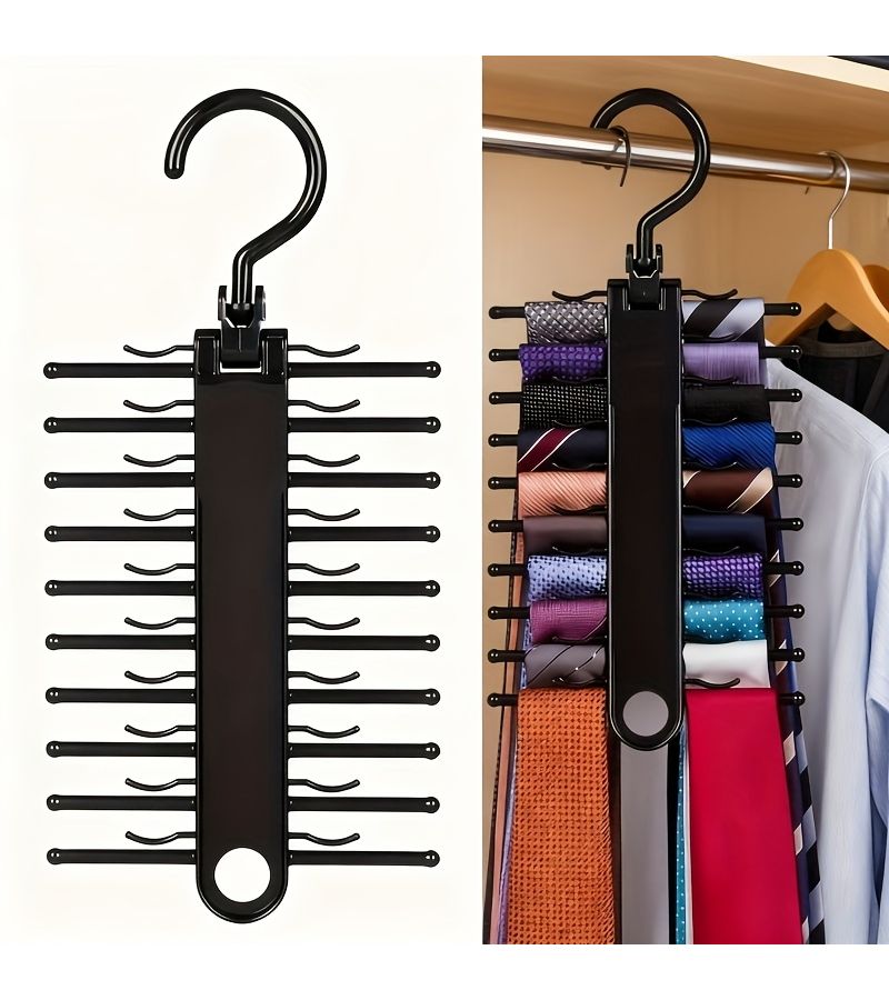 1pc Multifunctional Tie Storage Rack 20 Tooth Anti Slip Hook Saving 80 Percent Wardrobe Space Rotating - Image 1