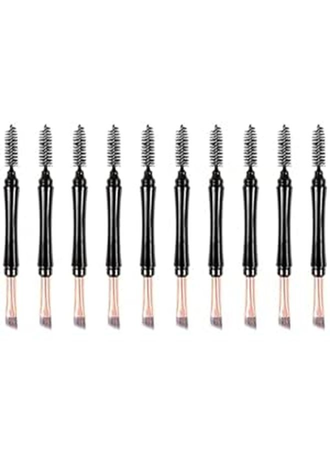 10 Pcs Dual Tip Makeup Brush Set with Eyelash Curler and Brow Brush for Travel - Image 1