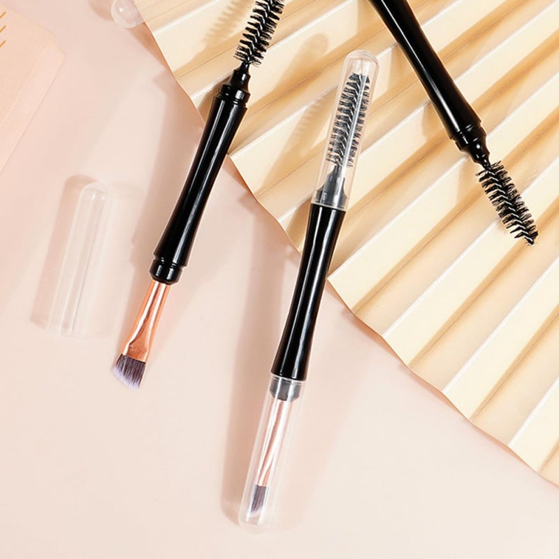10 Pcs Dual Tip Makeup Brush Set with Eyelash Curler and Brow Brush for Travel - Image 5