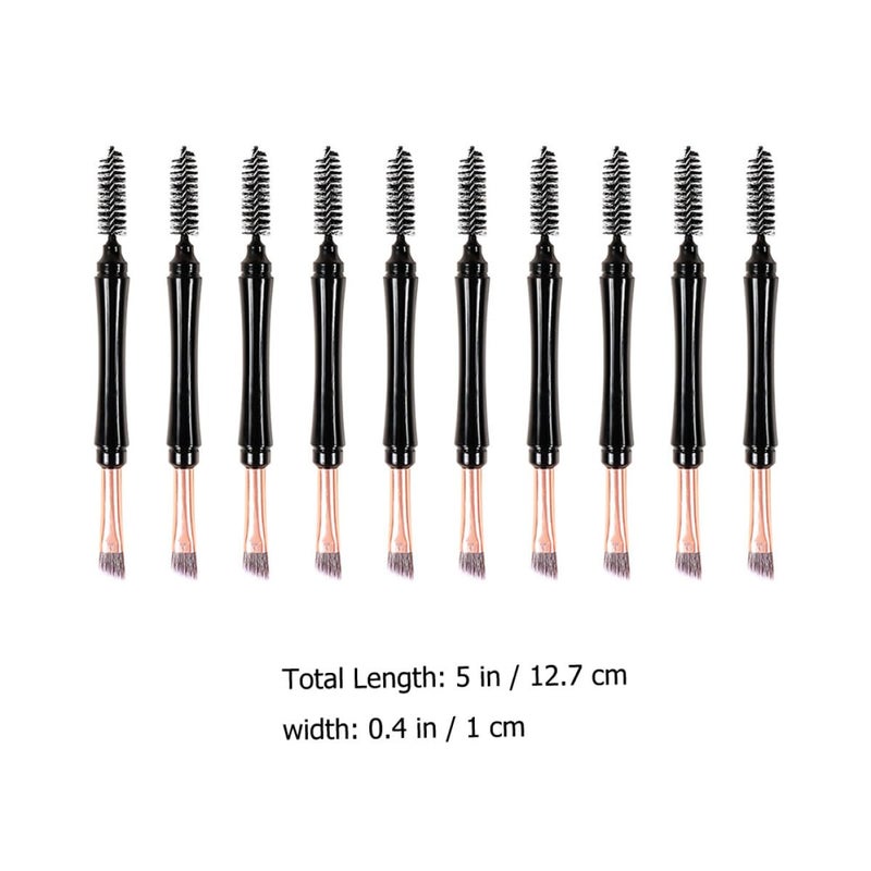 10 Pcs Dual Tip Makeup Brush Set with Eyelash Curler and Brow Brush for Travel - Image 3