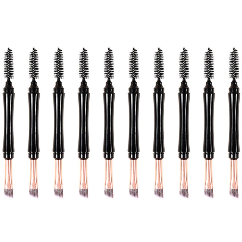 10 Pcs Dual Tip Makeup Brush Set with Eyelash Curler and Brow Brush for Travel - Image 2