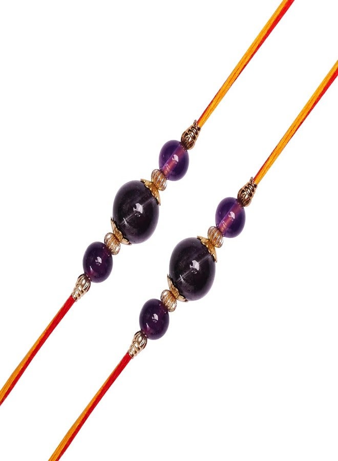 9Dzine مجموعة من 2 خرز جمشت راخي لراكشا باندهان | خرز كريستالي أنيق راخي للأخ بهاي بهايا مع بوتالي من بطاقة التهنئة وزجاجة كومكوم شاوال - Image 1