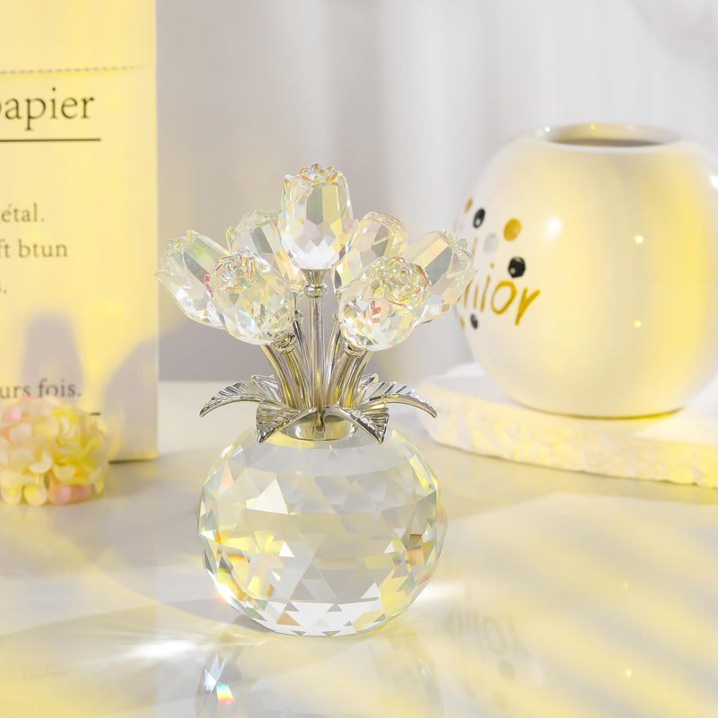 Movdyka Clear Rose Flower Crystal Figurine with Vase  Bouquet Flowers Ornament Gifts for Wife Girlfriend Women  Handmade Crystal Flower Collectible Home Table Decor for Valentines Day Wedding Anniversary - Image 4