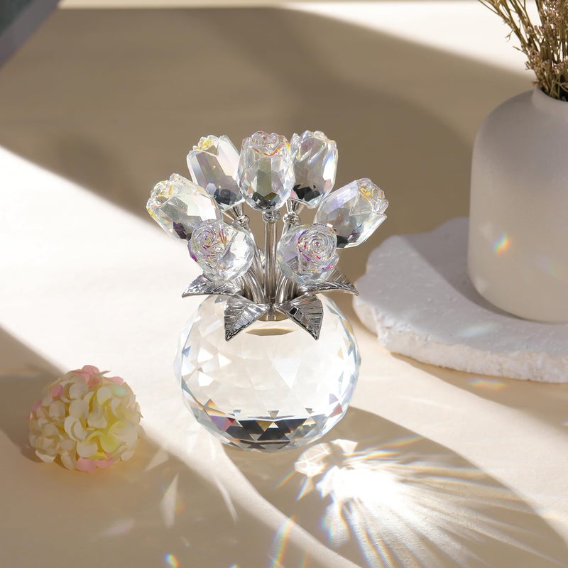 Movdyka Clear Rose Flower Crystal Figurine with Vase  Bouquet Flowers Ornament Gifts for Wife Girlfriend Women  Handmade Crystal Flower Collectible Home Table Decor for Valentines Day Wedding Anniversary - Image 5
