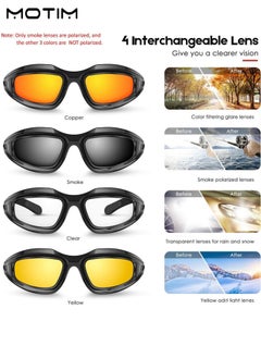 Motim 9 Piece CS Polarized Military Goggles Sports Sunglasses, Polarized Eyewear Army Tactical Sunglasses Goggles UV Protection with 4 Interchangeable Lens, Suitable for Running Cycling Fishing  - Image 2