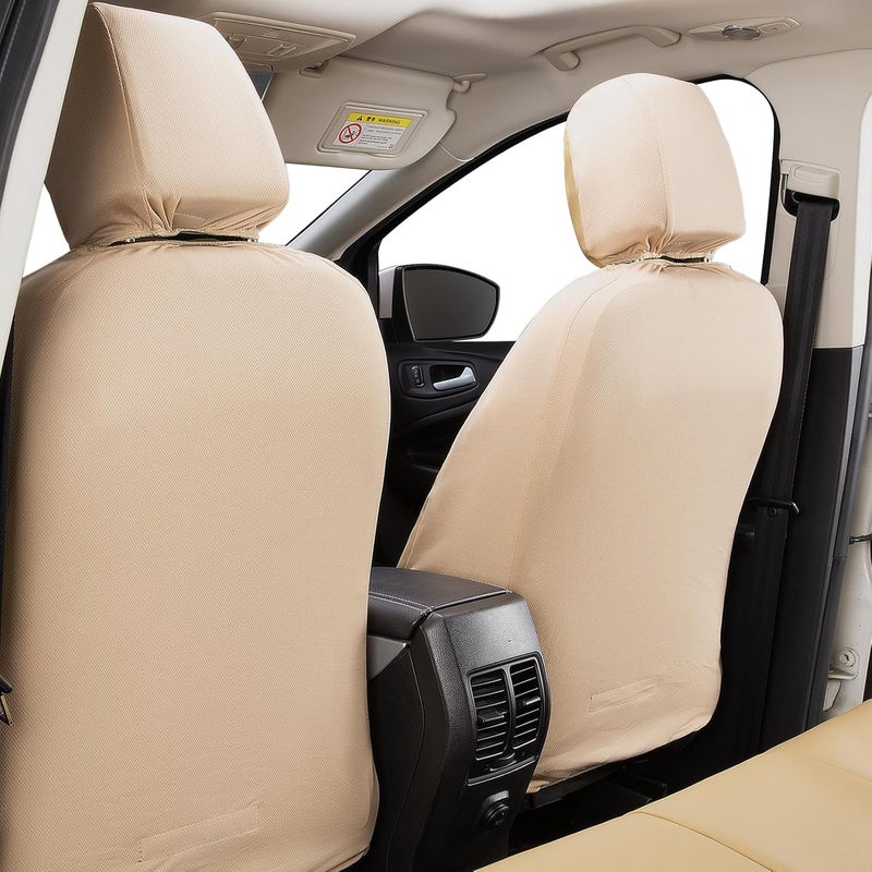 Flying Banner Waterproof Faux Leather Car Seat Covers - Golden Beige Front Pair - Image 3