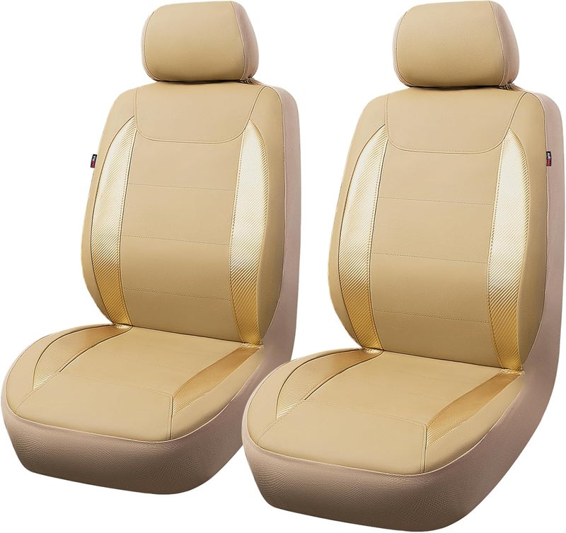 Flying Banner Waterproof Faux Leather Car Seat Covers - Golden Beige Front Pair - Image 1