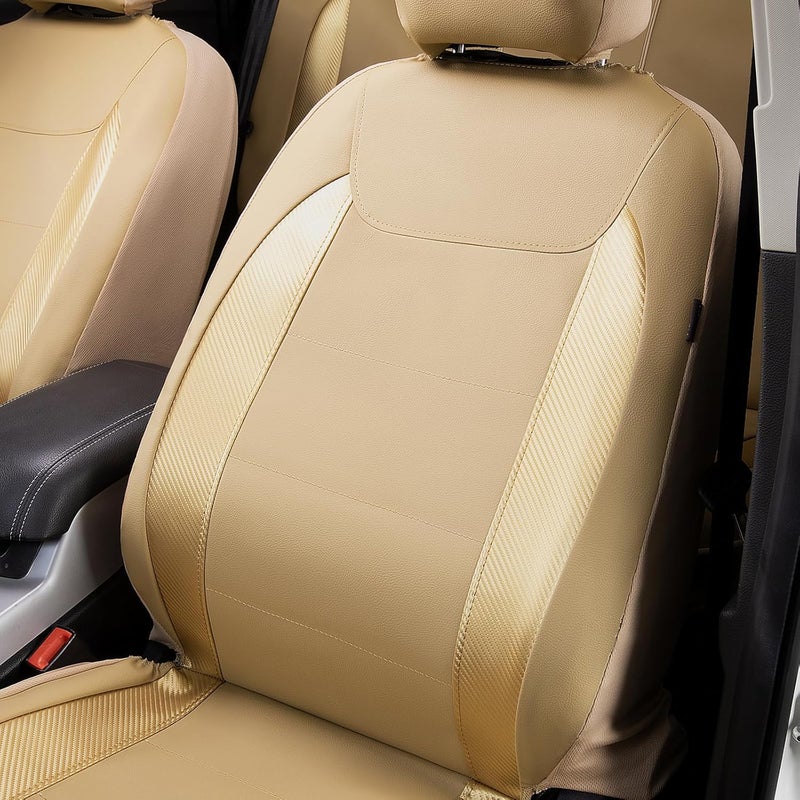 Flying Banner Waterproof Faux Leather Car Seat Covers - Golden Beige Front Pair - Image 4