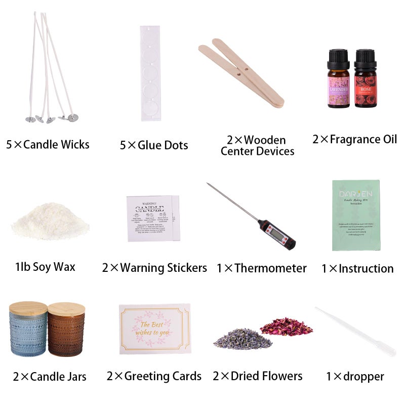 DARJEN Candle Making Kits for Beginners, DIY Starter Scented Candles Making Kit - 2 Glass Jars(Blue, Amber), Soy Wax, Scented, Card & More, Full Soy Candle Making Supplies Set Perfect Gifts - Image 2