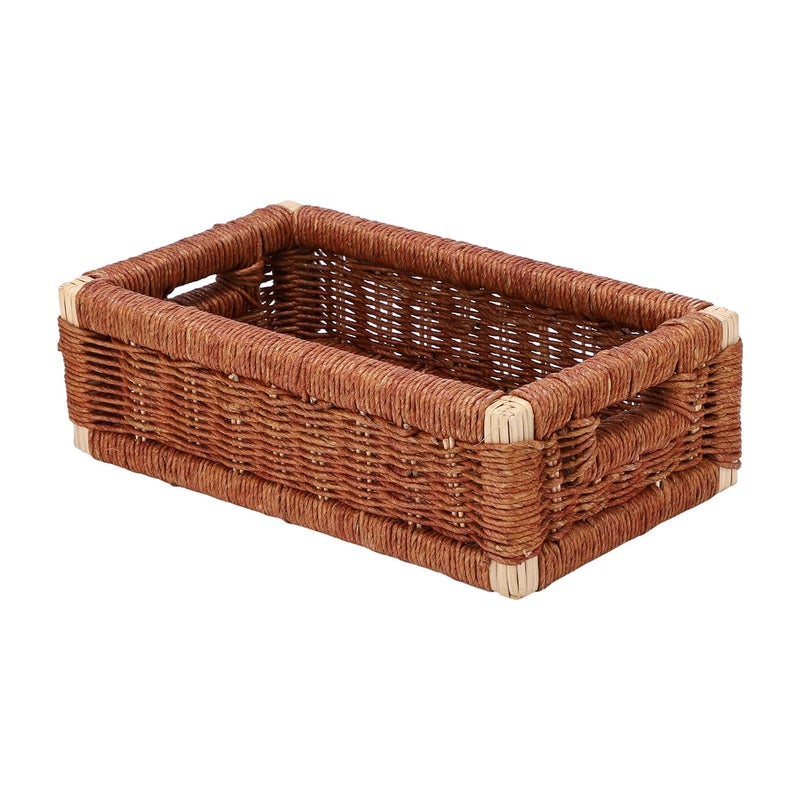 Akway AKWAY Wicker Rectangular Basket For Keeping Cloths,Storage Basket,Bin Organizer For Toiletry,Kitchen Utilites Cosmetic Towels Bathroom Trya&Kitchen Organizer Bamboo Basket (16 L X 9 W X 4.5H) Brown  - Image 5