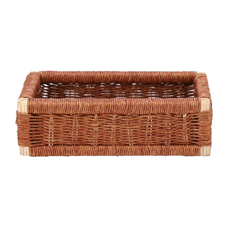 Akway AKWAY Wicker Rectangular Basket For Keeping Cloths,Storage Basket,Bin Organizer For Toiletry,Kitchen Utilites Cosmetic Towels Bathroom Trya&Kitchen Organizer Bamboo Basket (16 L X 9 W X 4.5H) Brown  - Image 4