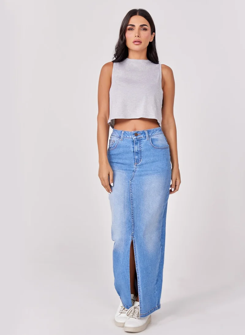 Zigzag Denim Skirt